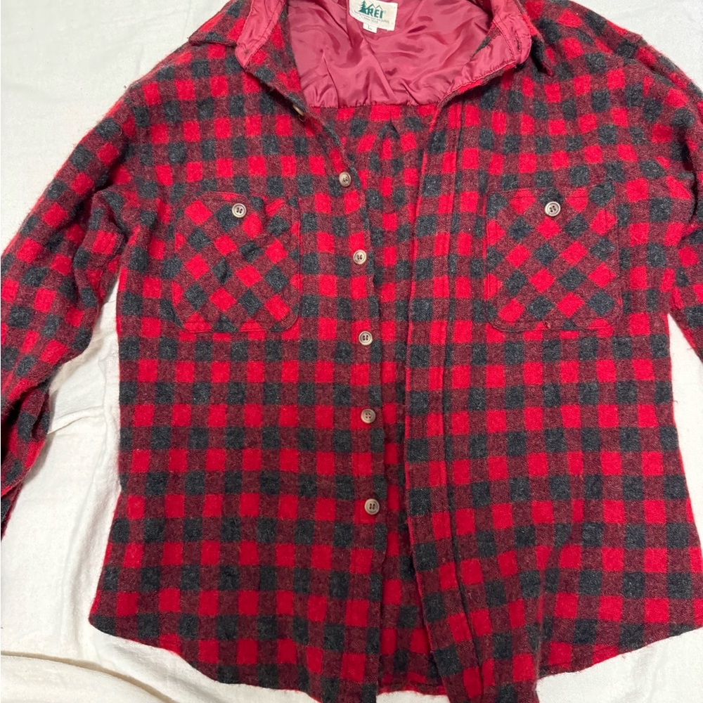 REI Red and Black Wool Blend Flannel